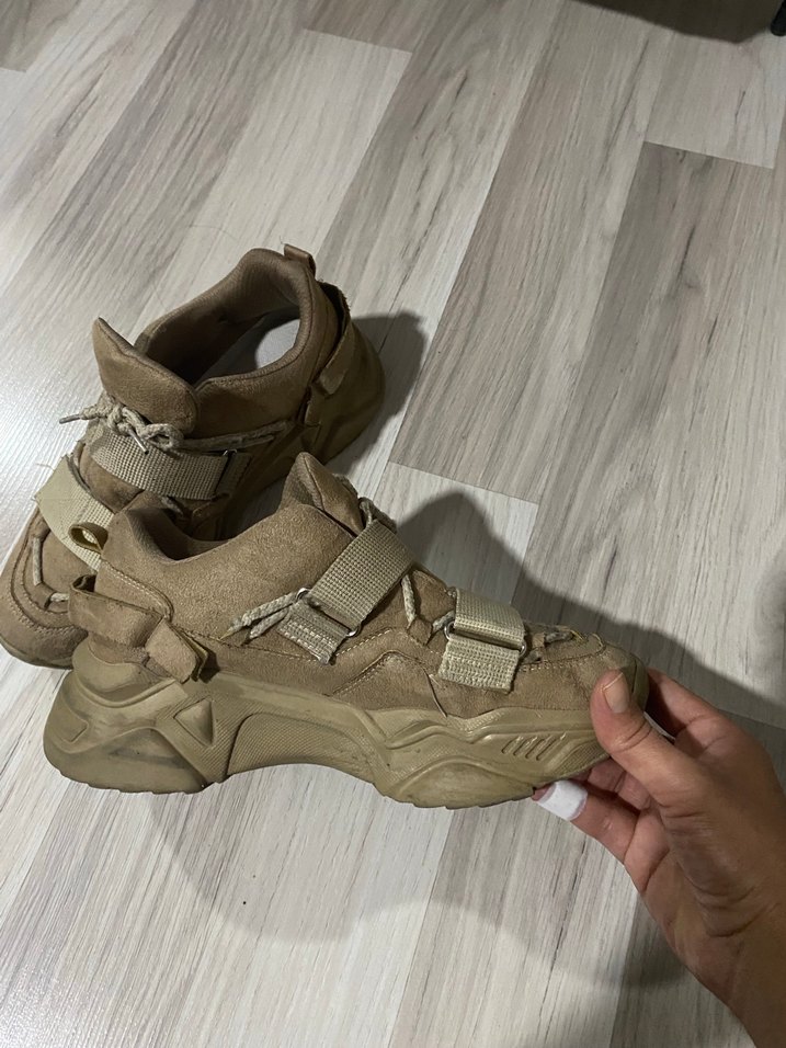 Bej Kamuflaj Desenli Platform Topuklu Kadın Spor Ayakkabı - Görsel 3