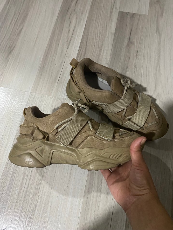 Bej Kamuflaj Desenli Platform Topuklu Kadın Spor Ayakkabı - Görsel 2