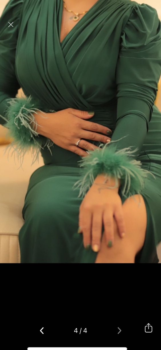 Yeşil Uzun Kollu Drapeli Abiye Elbise - Görsel 2