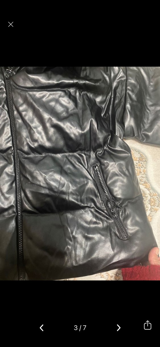 Siyah Deri Şişme Kadın Kışlık Mont - Görsel 3