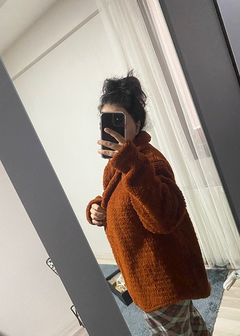 Düğmeli Kahverengi Midi Kadın Ceket - Görsel 4