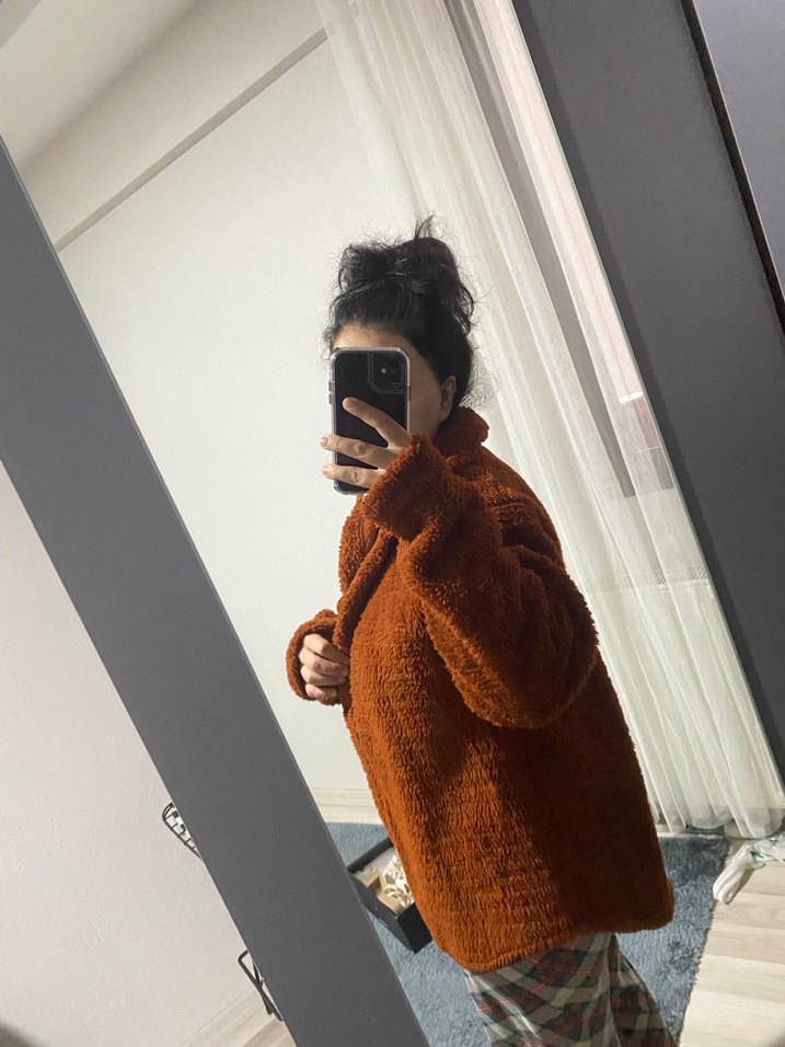 Düğmeli Kahverengi Midi Kadın Ceket - Görsel 4