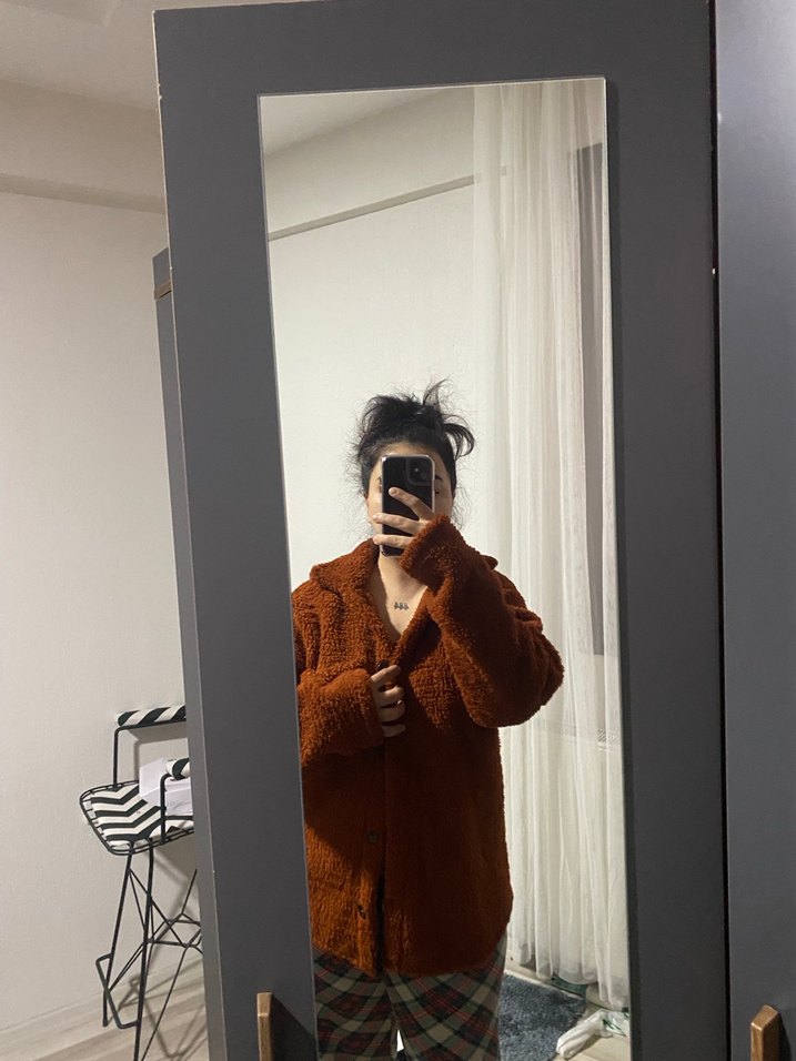 Düğmeli Kahverengi Midi Kadın Ceket - Görsel 5