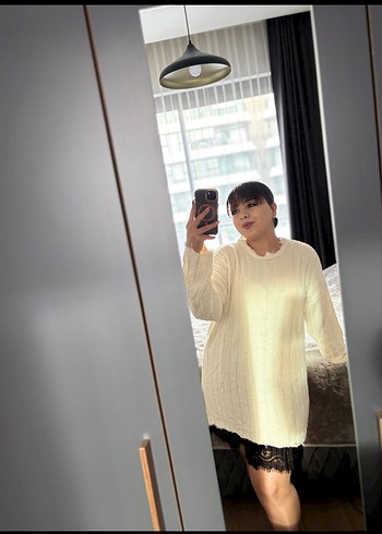 Kadın krem Triko Uzun Kollu  Kazak - Görsel 6