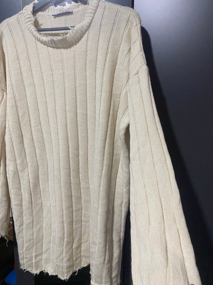 Kadın krem Triko Uzun Kollu  Kazak - Görsel 3