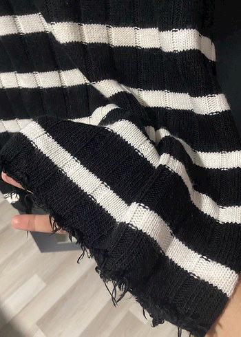 Siyah Beyaz Çizgili Örgü Kadın elbise - Görsel 5