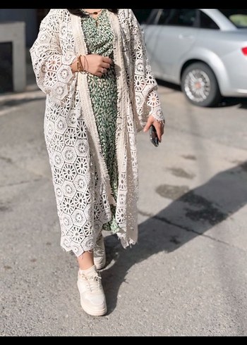 Uzun Dantel İşlemeli Bohem Kadın Kimono - Görsel 2