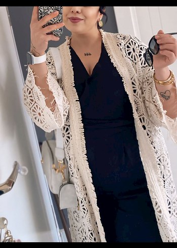 Uzun Dantel İşlemeli Bohem Kadın Kimono - Görsel 3