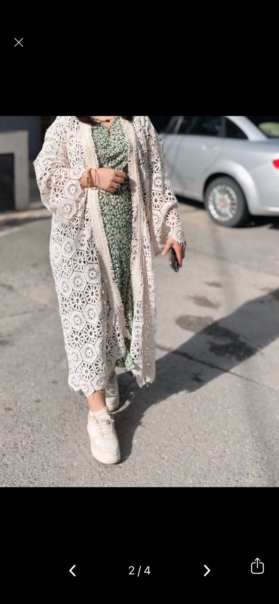 Uzun Dantel İşlemeli Bohem Kadın Kimono - Görsel 2