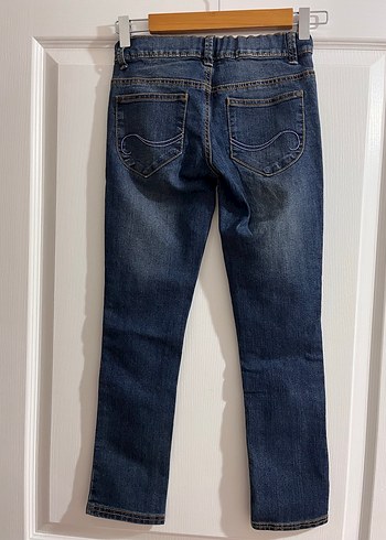 Kız Çocuk Nakışlı Koyu Mavi Denim Pantolon - Görsel 2