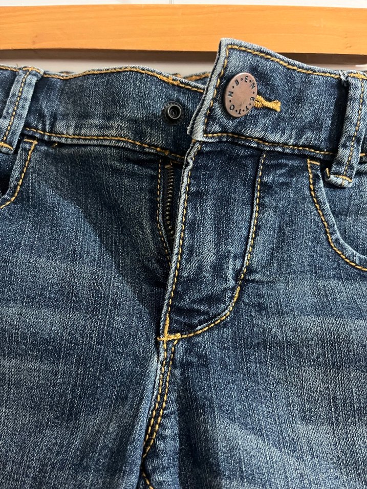 Kız Çocuk Nakışlı Koyu Mavi Denim Pantolon - Görsel 3