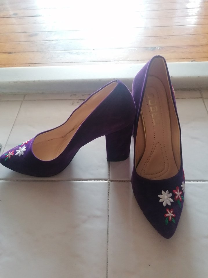 Mor Süet Nakışlı Topuklu Kadın Ayakkabı - Görsel 2