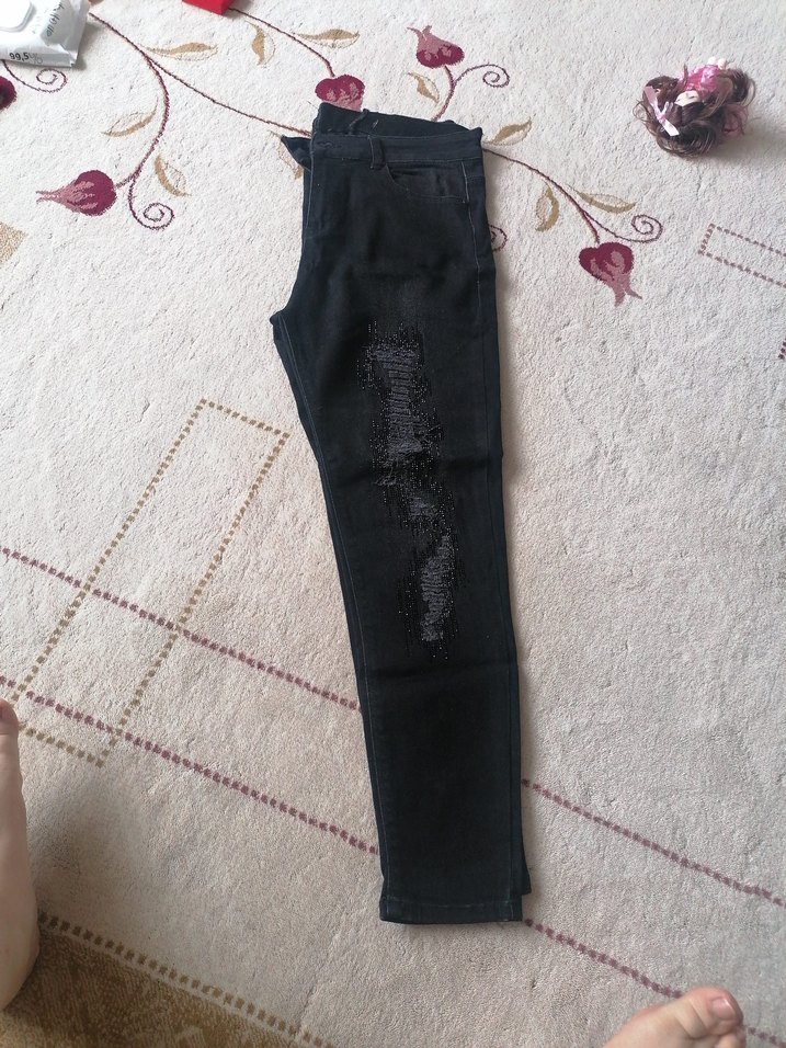 Siyah Kadın Rahat Kesim Kot Pantolon - Görsel 2