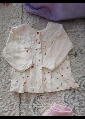 Dantelli Beyaz Uzun Kollu Bebek Kız Takımı - Görsel 2