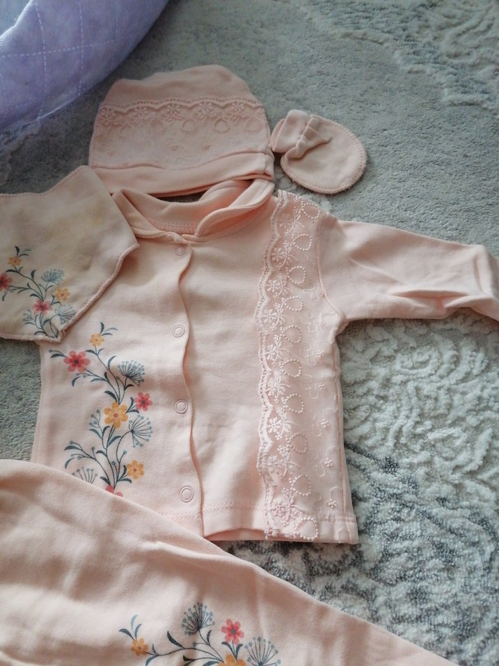 Pembe Nakışlı Dantelli Bebek Kız Takımı - Görsel 2