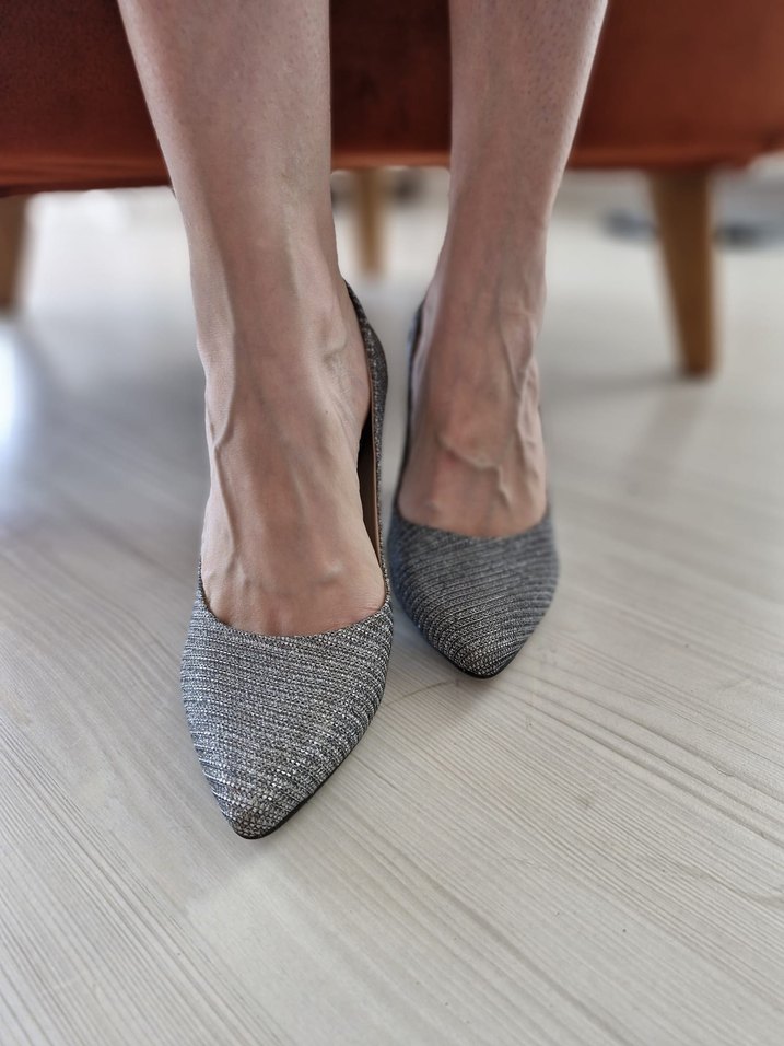 Diger Gri Yılan Desenli Pliseli Topuklu Kadın Ayakkabı - Görsel 2