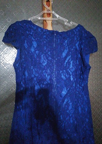 Dantel Detaylı Lacivert Kadın Uzun Abiye Elbise - Görsel 4