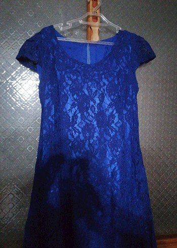 Dantel Detaylı Lacivert Kadın Uzun Abiye Elbise - Görsel 3