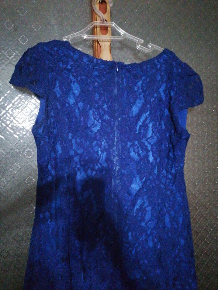 Dantel Detaylı Lacivert Kadın Uzun Abiye Elbise - Görsel 4