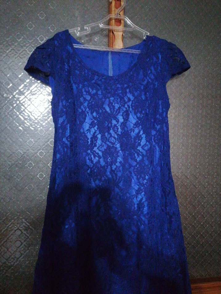 Dantel Detaylı Lacivert Kadın Uzun Abiye Elbise - Görsel 3