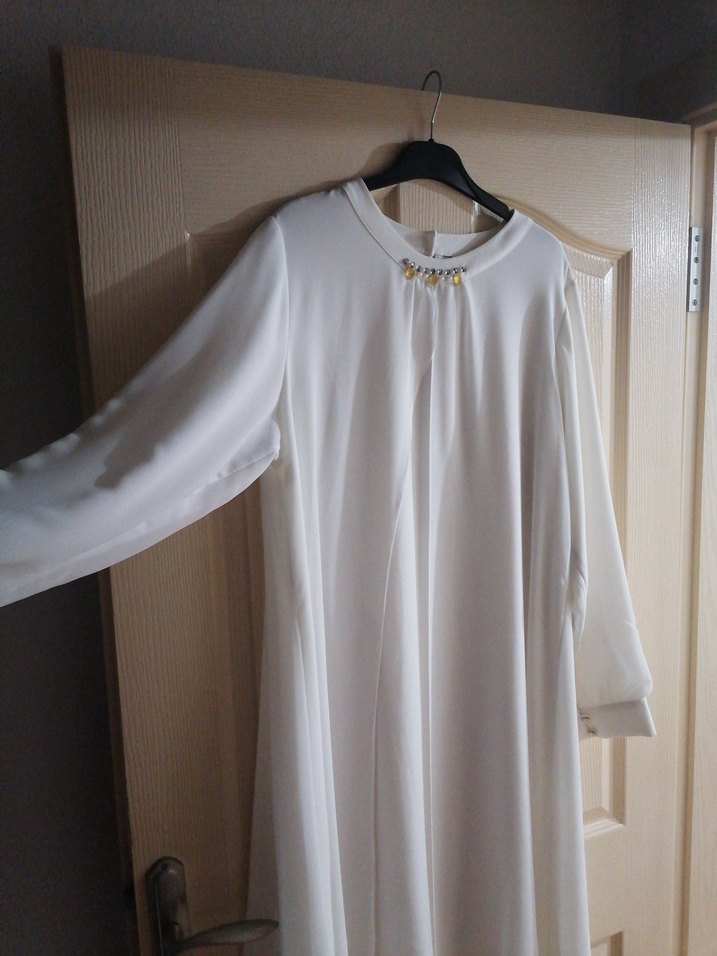 Beyaz Midi Keten Tunik - Görsel 3