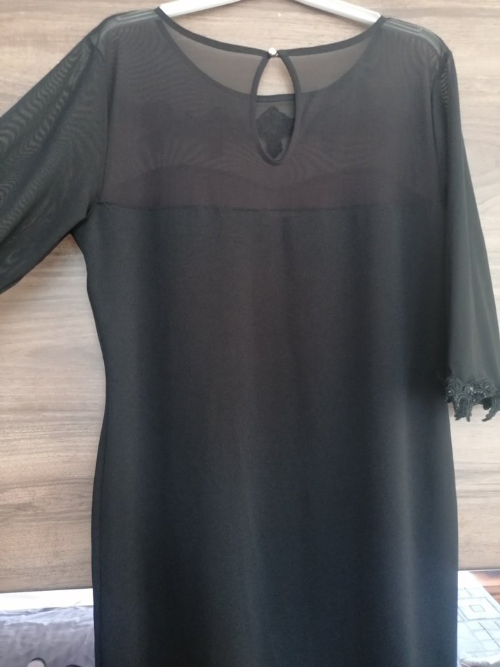 Siyah Dantel Detaylı Midi Elbise - Görsel 3