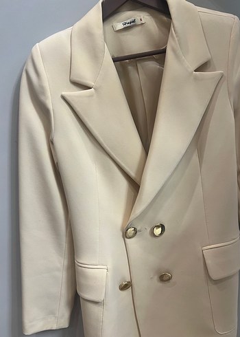 Bej Düğmeli Kadın Midi Blazer Ceket - Görsel 2