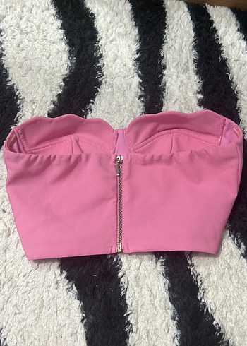 Pembe Süet Görünümlü Straplez Bustiyer - Görsel 2