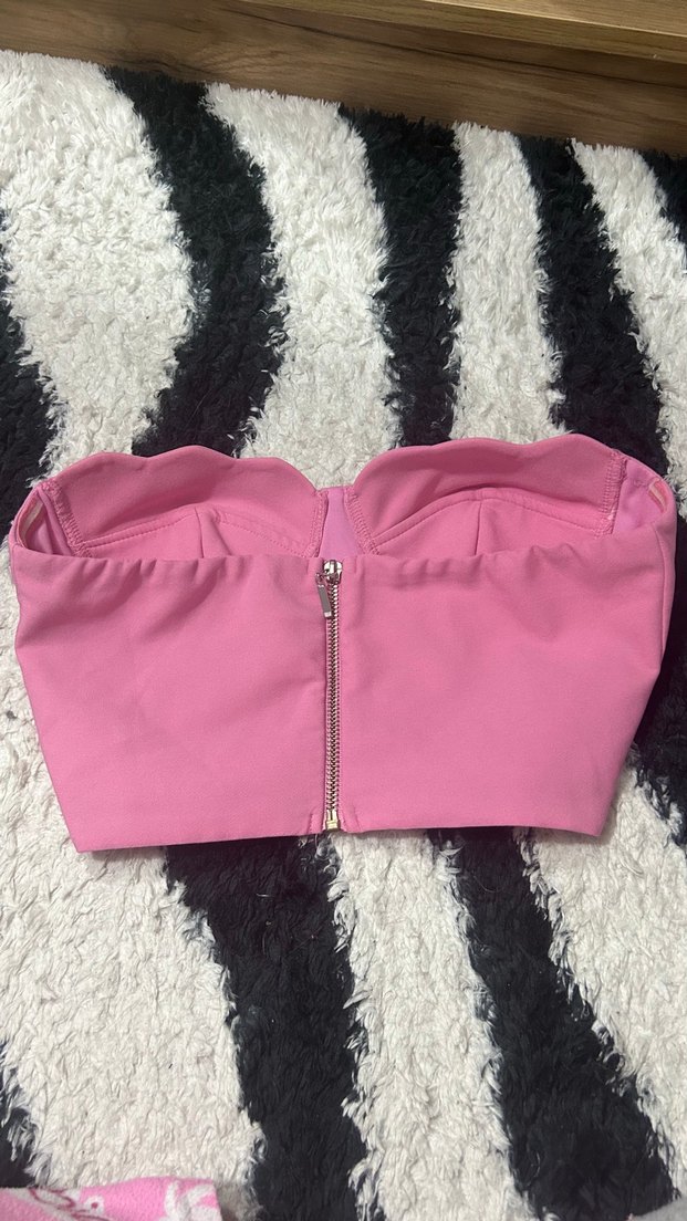 Pembe Süet Görünümlü Straplez Bustiyer - Görsel 2