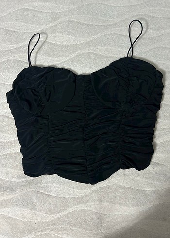 Siyah Drapeli Straplez Mini Bustiyer - Görsel 3