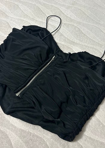 Siyah Drapeli Straplez Mini Bustiyer - Görsel 2