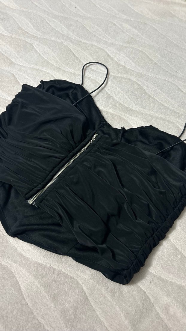 Siyah Drapeli Straplez Mini Bustiyer - Görsel 2