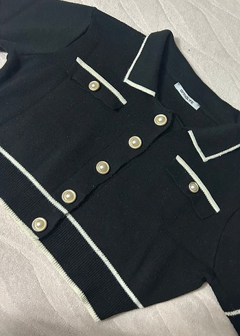 Düğmeli Siyah Hamile Triko Hırka - Görsel 2