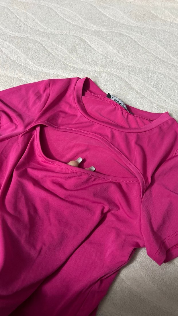 Pembe Kısa Kollu Kadın Tişört - Görsel 3