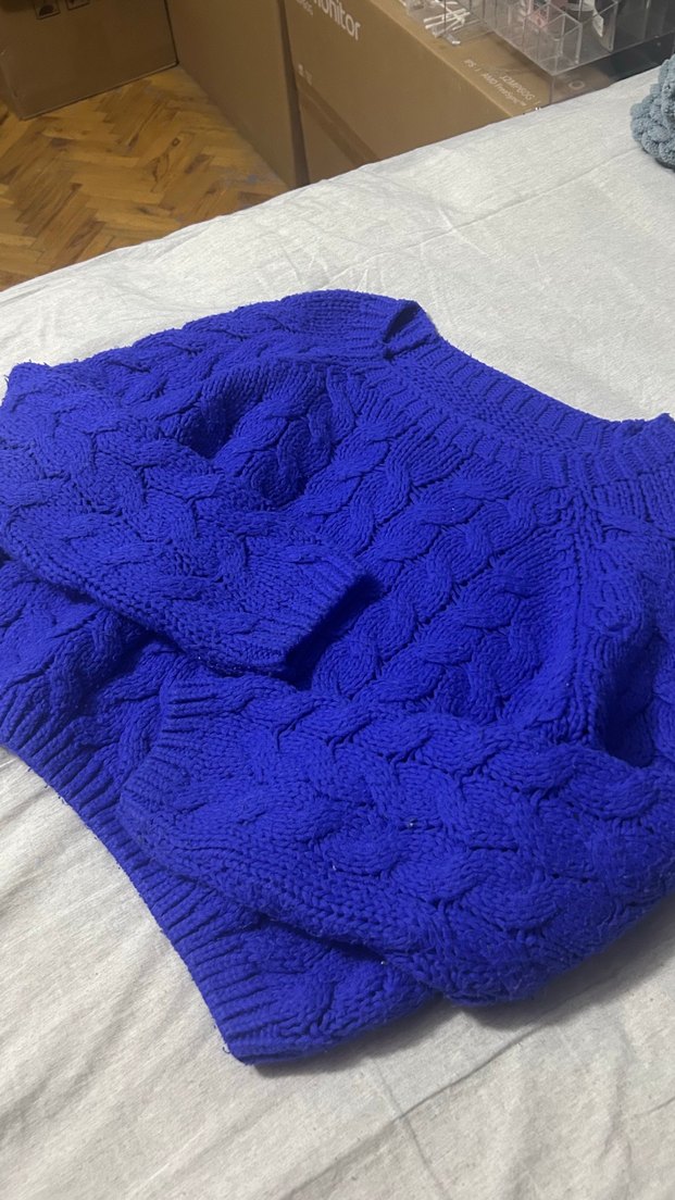 Mavi Örgü  crop Kadın Kazak - Görsel 3