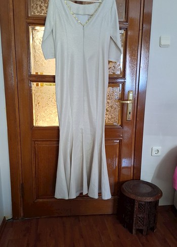 Beyaz Uzun Drapeli Kadın Abiye Elbise - Görsel 3