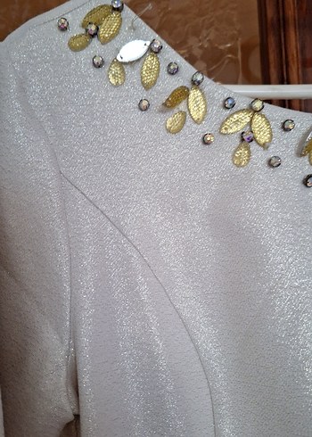 Beyaz Uzun Drapeli Kadın Abiye Elbise - Görsel 2