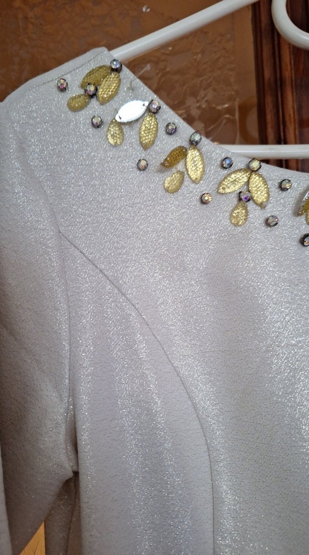 Beyaz Uzun Drapeli Kadın Abiye Elbise - Görsel 2