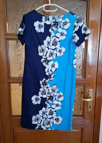 Mavi Çiçek Desenli Midi  Elbisesi - Görsel 3