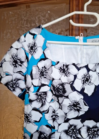 Mavi Çiçek Desenli Midi  Elbisesi - Görsel 2