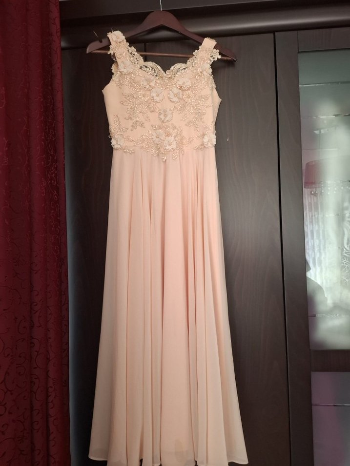 Dantel İşlemeli Bej Uzun Abiye Elbise 13-14 yas - Görsel 2