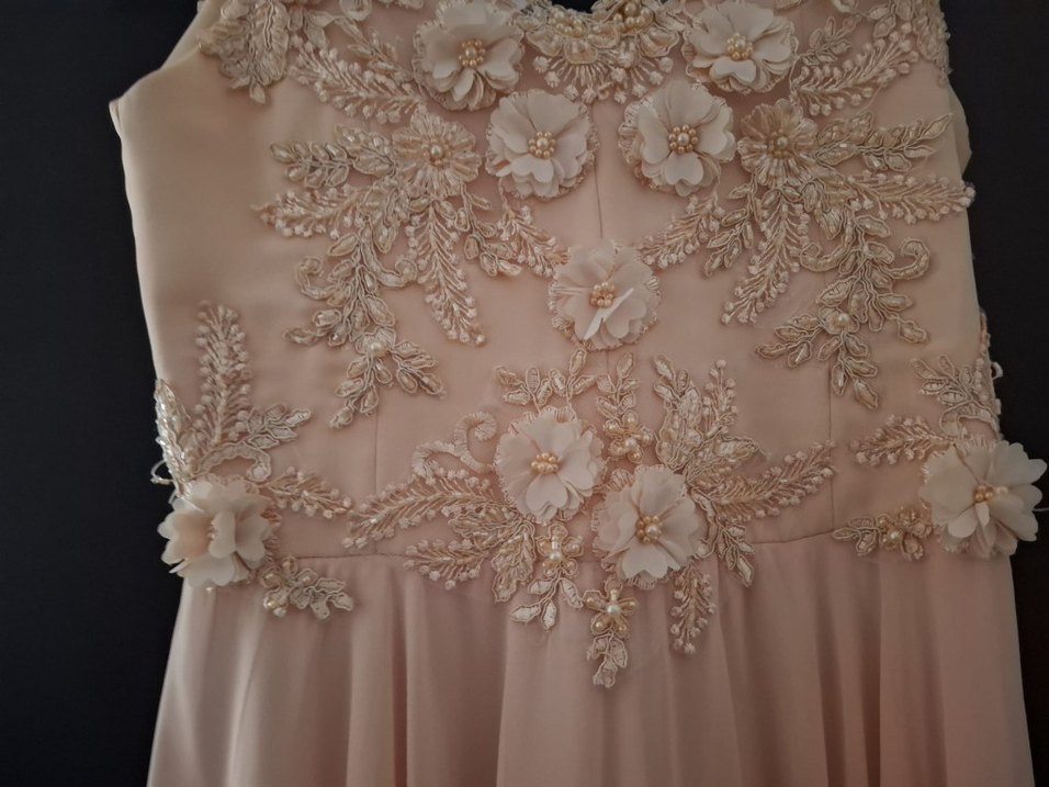 Dantel İşlemeli Bej Uzun Abiye Elbise 13-14 yas - Görsel 3