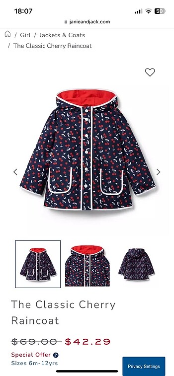 Janie & Jack bebek yagmurluk