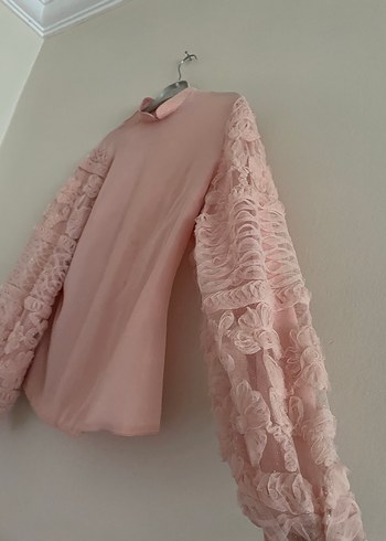 Uzun Kollu Pembe Volanlı Bluz