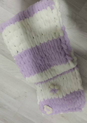 Mor Beyaz Çizgili Kadın Örgü atki - Görsel 2