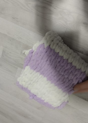 Mor Beyaz Çizgili Kadın Örgü atki - Görsel 4