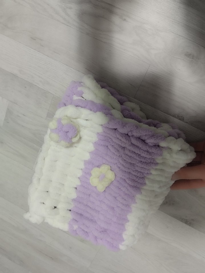 Mor Beyaz Çizgili Kadın Örgü atki - Görsel 3