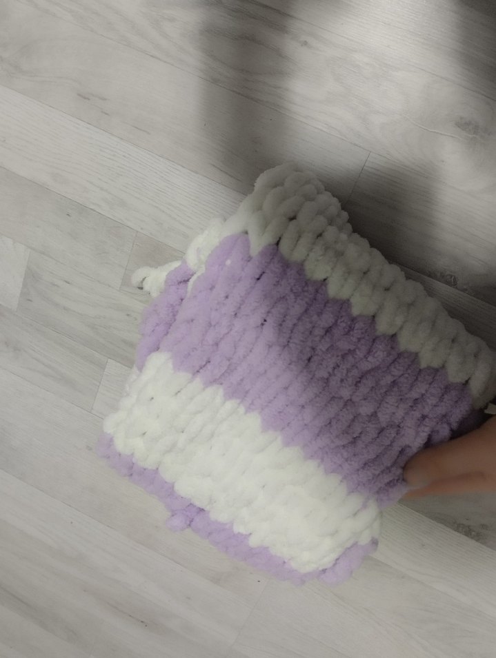 Mor Beyaz Çizgili Kadın Örgü atki - Görsel 4