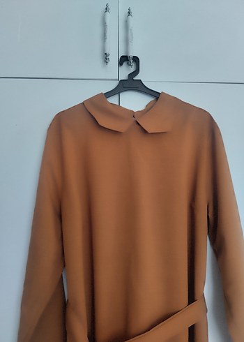 Kahverengi Uzun Kollu Kuşaklı Tunik - Görsel 4