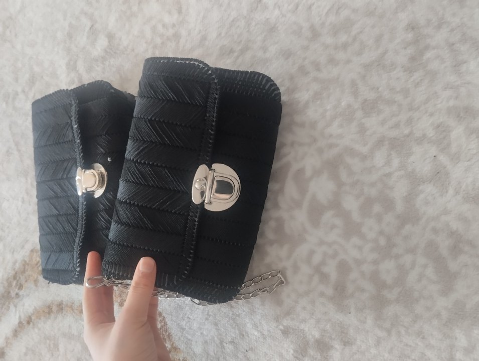 El yapımı sıfır Siyah İşlemeli Zincir Askılı Kadın Çanta - Görsel 4